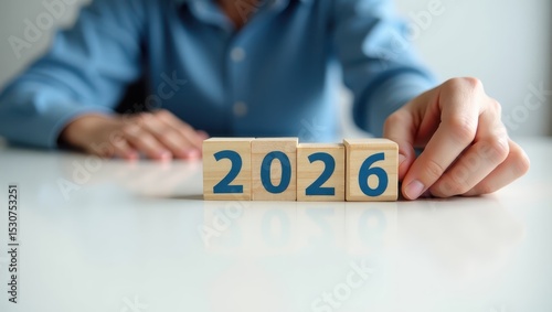 Wooden blocks displaying the year two thousand twenty-six.