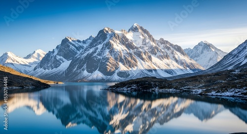 Wallpaper Mural Snowy mountain range reflected in calm lake water Torontodigital.ca