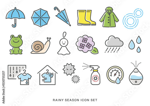 梅雨のアイコンセット（カラー）