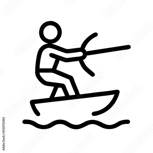Wakeboarding Outline – Water Sports Vector Symbol:
Outline icon of a person wakeboarding, showing dynamic movement on water, perfect for sports infographics, mobile apps, and outdoor activity visuals.