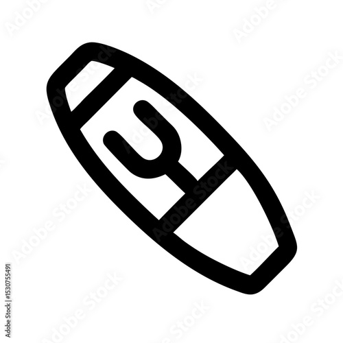 Wakeboard Top View Icon – Flat Minimalist Water Sports Equipment:
Flat, minimalist vector icon of a wakeboard viewed from the top, ideal for use in water sports promotions, digital content, and equipm