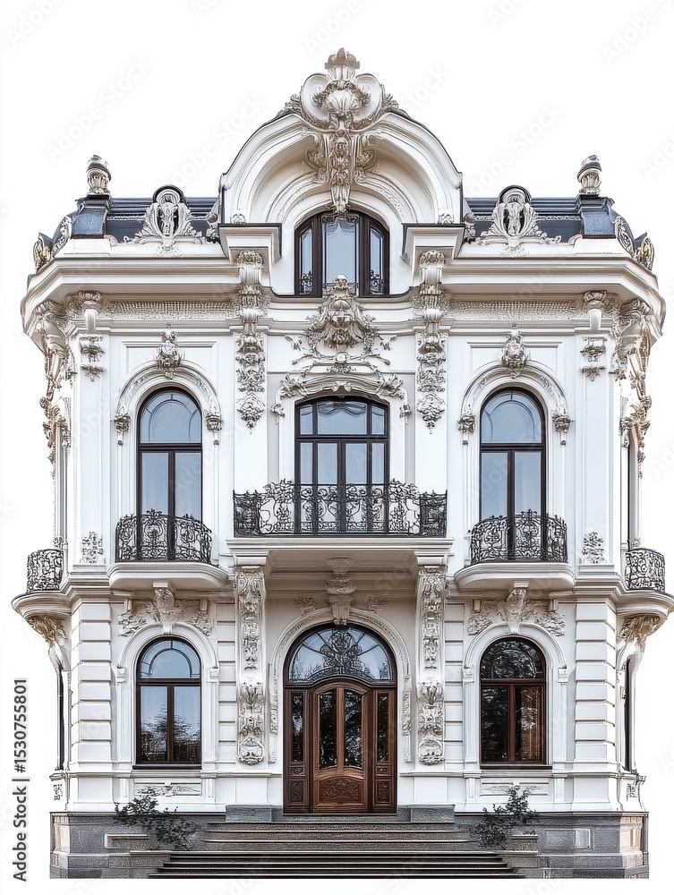 Obraz premium Grand White Ornate Building Facade with Symmetrical Design