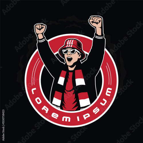 vector illustration of a man ultras hooligan holding scarves football