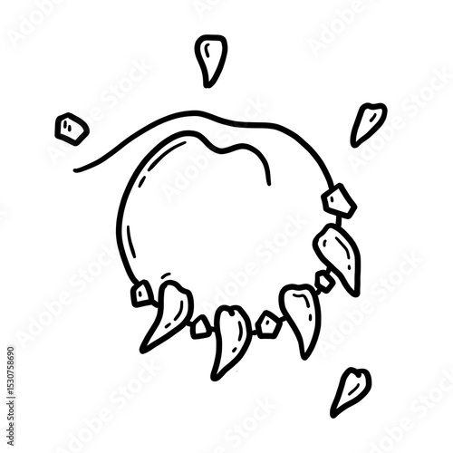 Vector linear hand drawn icon of a primitive necklace made of teeth and stones in doodle style.