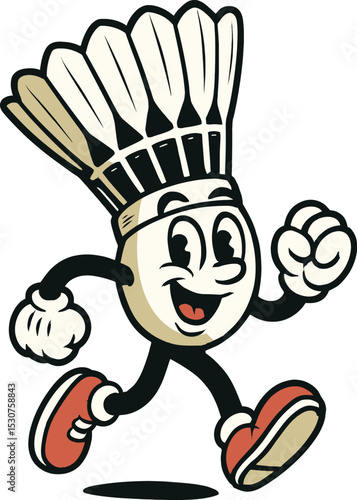 Cheerful Cartoon Badminton Shuttlecock Mascot Running Energetically