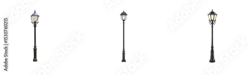 Classic Street Lamps: Three Elegant Lamp Posts for Urban and Park Lighting

