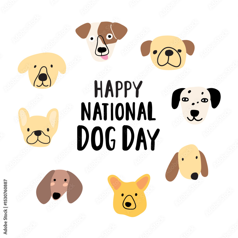 Obraz premium Cute dog faces. Happy National Dog Day. Happy animals. Vector illustration.