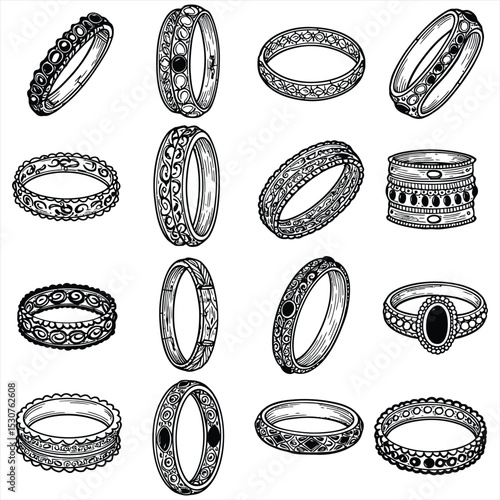Exquisite Bangles & Bracelets Collection: Traditional Ethnic Jewelry Silhouettes, Ornate Armlet Designs, Fashion Accessory Icons for Cultural & Festive Themes.