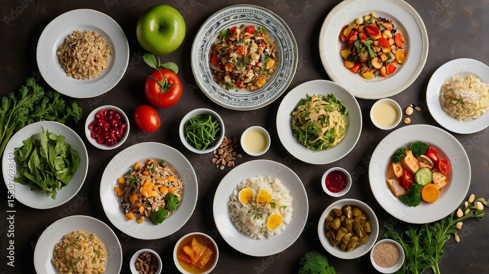 Various plates of healthy food. Various plates of healthy food.