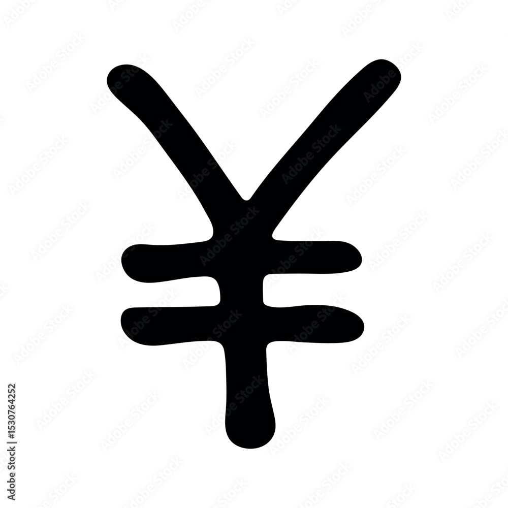 Hand drawn yen currency symbol. Brush stroke doodle. Single element for design Hand drawn yen currency symbol. Brush stroke doodle. Single element for design