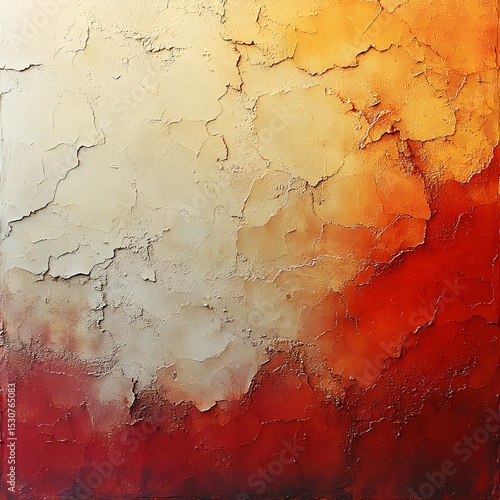 a red and yellow painting on a white wall