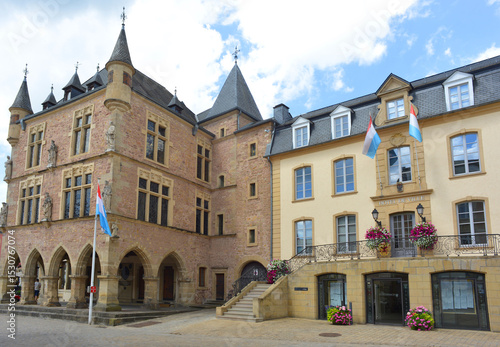 Echternach, Luxembourg, town hall and historical buildings near the market square
