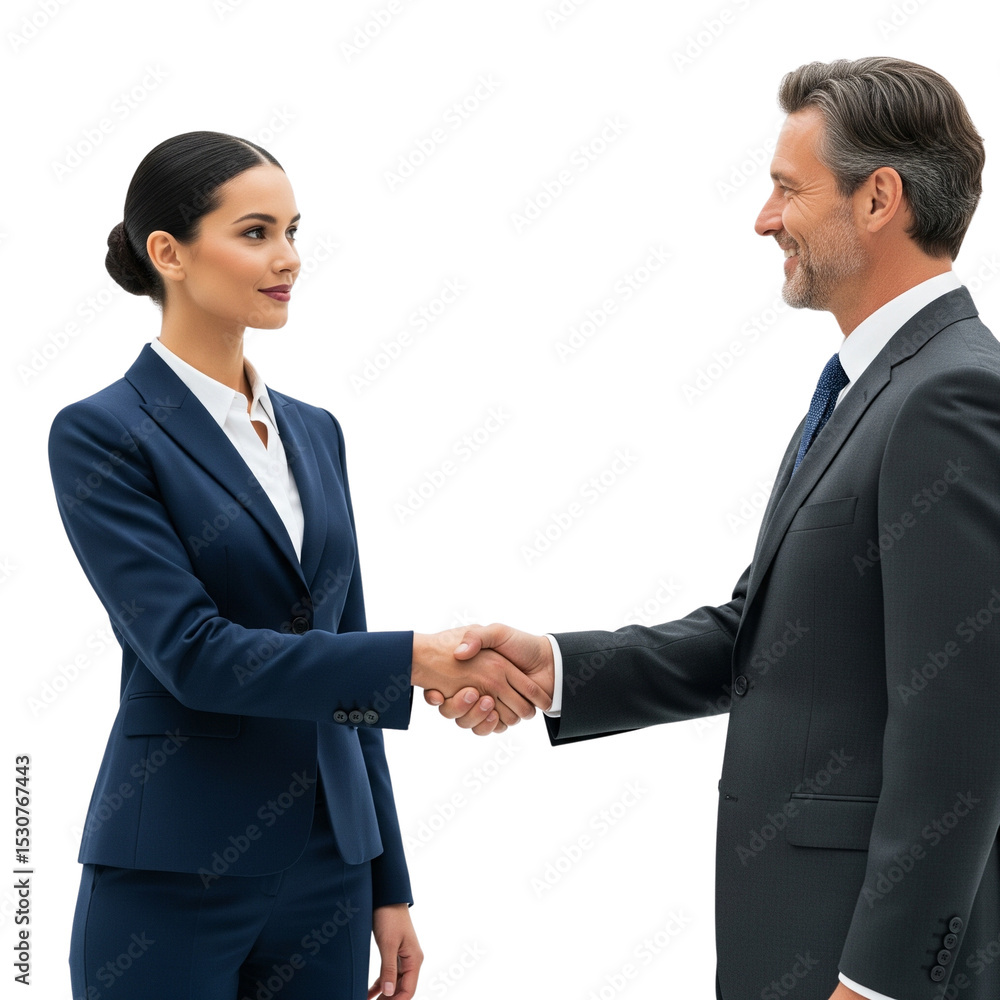 A man and a woman shake hands isolated on transparent or white background, png A man and a woman shake hands isolated on transparent or white background, png