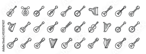 A neat row of stringed instruments, showing different shapes and styles, all beautifully arranged to highlight music, culture, and creativity.