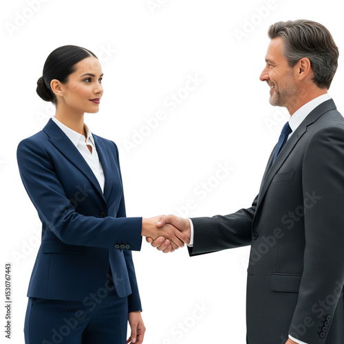 A man and a woman shake hands isolated on transparent or white background, png