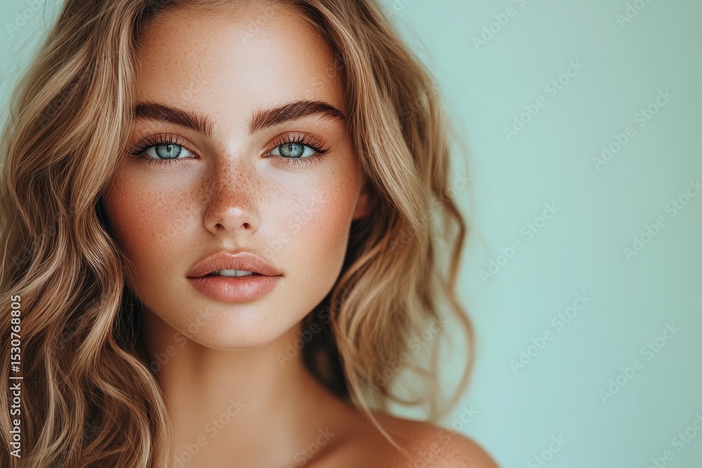 Fototapeta premium Close-up portrait of a young woman with beautiful features.