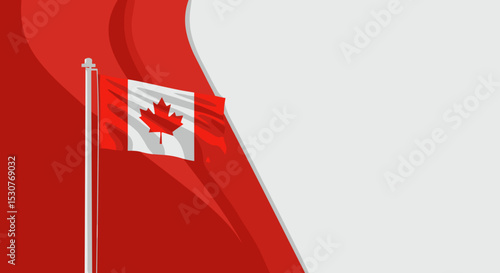 Canadian Flag Waving Against Red Background for Canada Day Celebrations, National Holidays, Events, and Social Media Graphics
