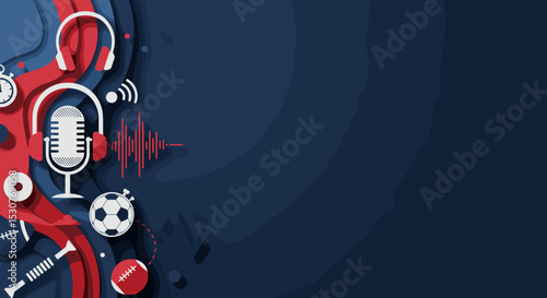 Sports journalism poster on a blue background with space for text