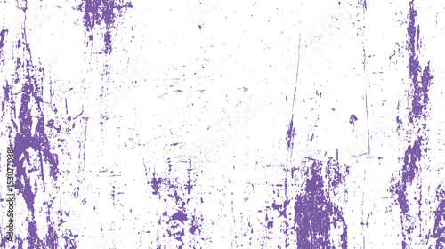 Purple paint splatter and scratch texture on white background for graphic design elements