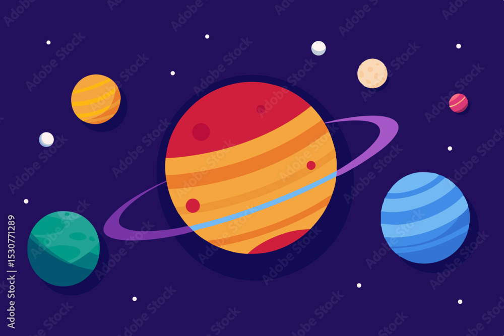 Naklejka premium Colorful planets in space cartoon illustration