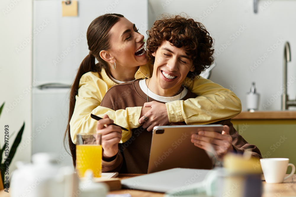 Obraz premium Joyful moments of love shared at home between an adorable couple