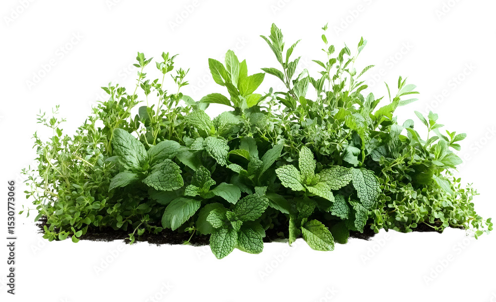 Fototapeta premium PNG A pile of fresh herbs parsley mint plants.
