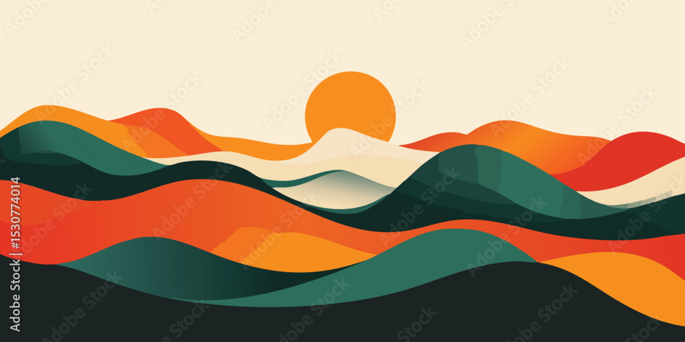 Abstract Landscape with Mountains and Sun Abstract Landscape with Mountains and Sun