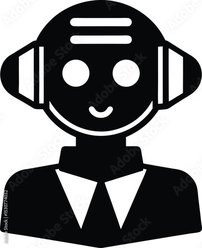 Abstract Robotic Assistant Head with Chat Indicator Vector Silhouette illustration