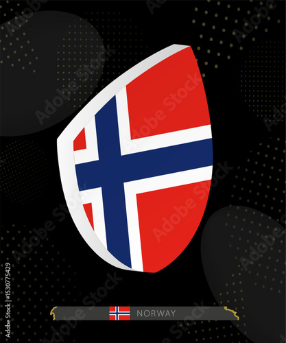 Norway Flag Shield icon in 3D on Dark Modern Abstract Rugby Background.