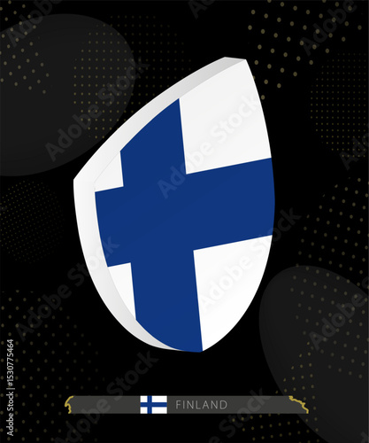 Finland Flag Shield icon in 3D on Dark Modern Abstract Rugby Background.