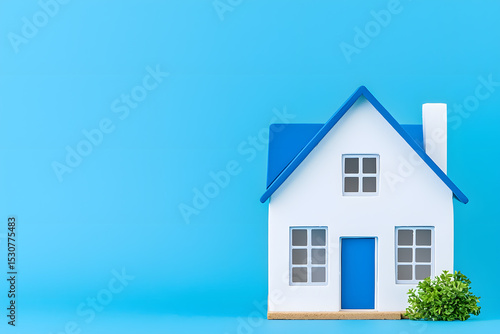 Wallpaper Mural Miniature House Model on Blue Background  Residential, real estate.  Torontodigital.ca