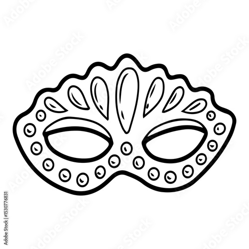 Masquerade mask with rhinestones. Hand drawn doodle vector. Secret face. Carnival costume accessory with eye slits. Festival decoration party. Fashion, vintage style. Illustration line art element.