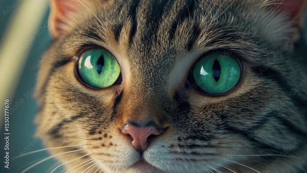Close-up of a tabby cat showcasing stunning light green eyes. Close-up of a tabby cat showcasing stunning light green eyes.