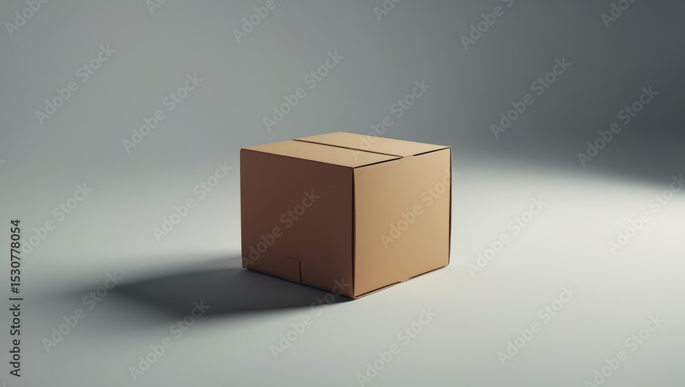 Fototapeta premium Closed large square cardboard craft gift box on the silver gray metal surface