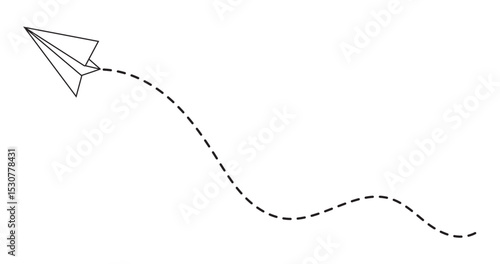 Paper Airplane Dashed Flight Path Icon – Minimal Vector Design
