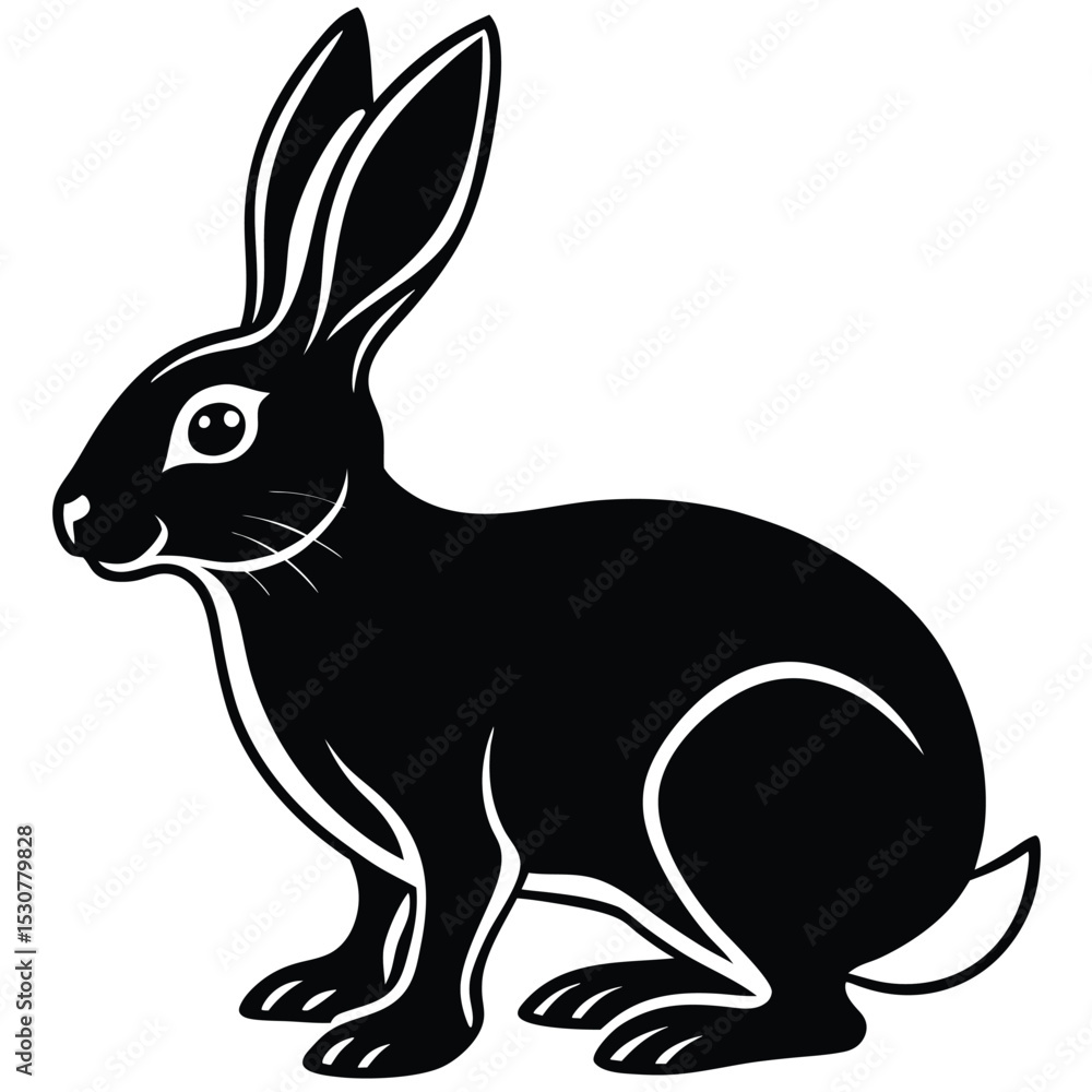 Fototapeta premium The stylized black bunny is sitting down in a quiet relaxed posture