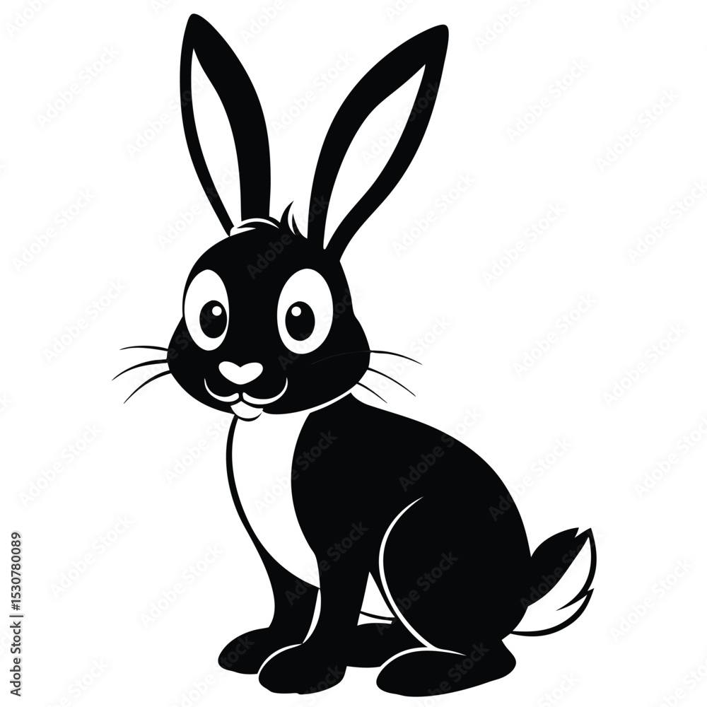 Obraz premium Black and white rabbit sits attentively with long ears and a curious expression