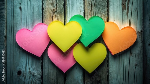 Blank Heart-shaped post-it note on a wooden board