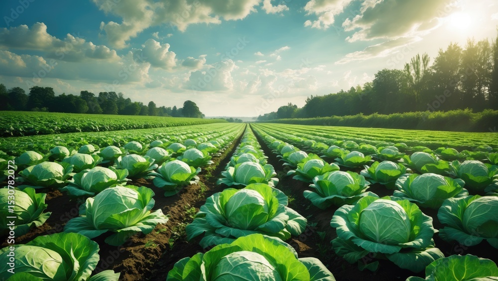 Fototapeta premium Cauliflower as a vegetable crop in agriculture and farming, emphasizing harvest, plantation, and greenery; related to gardening, produce, organic practices, and horticulture.