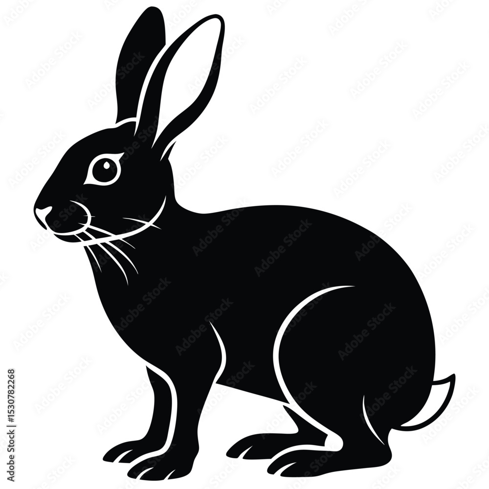 Obraz premium Standing black silhouette rabbit with long ears looking to the left carefully