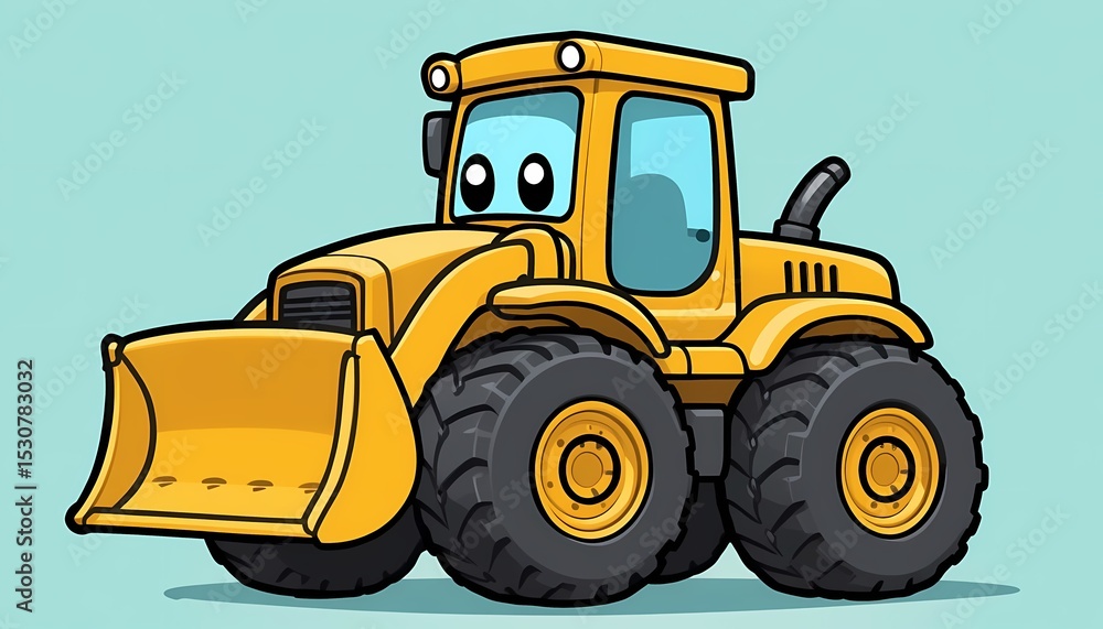 Fototapeta premium Adorable Cartoon Bulldozer Illustration Perfect for Kids' Books, Designs, and More