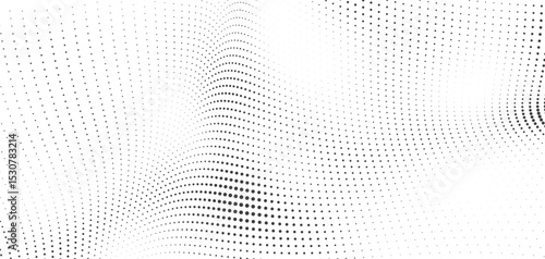 Mesh-style halftone background with smooth transitions and abstract wave motion in monochrome perfect for graphic overlays digital effects or modern dot designs