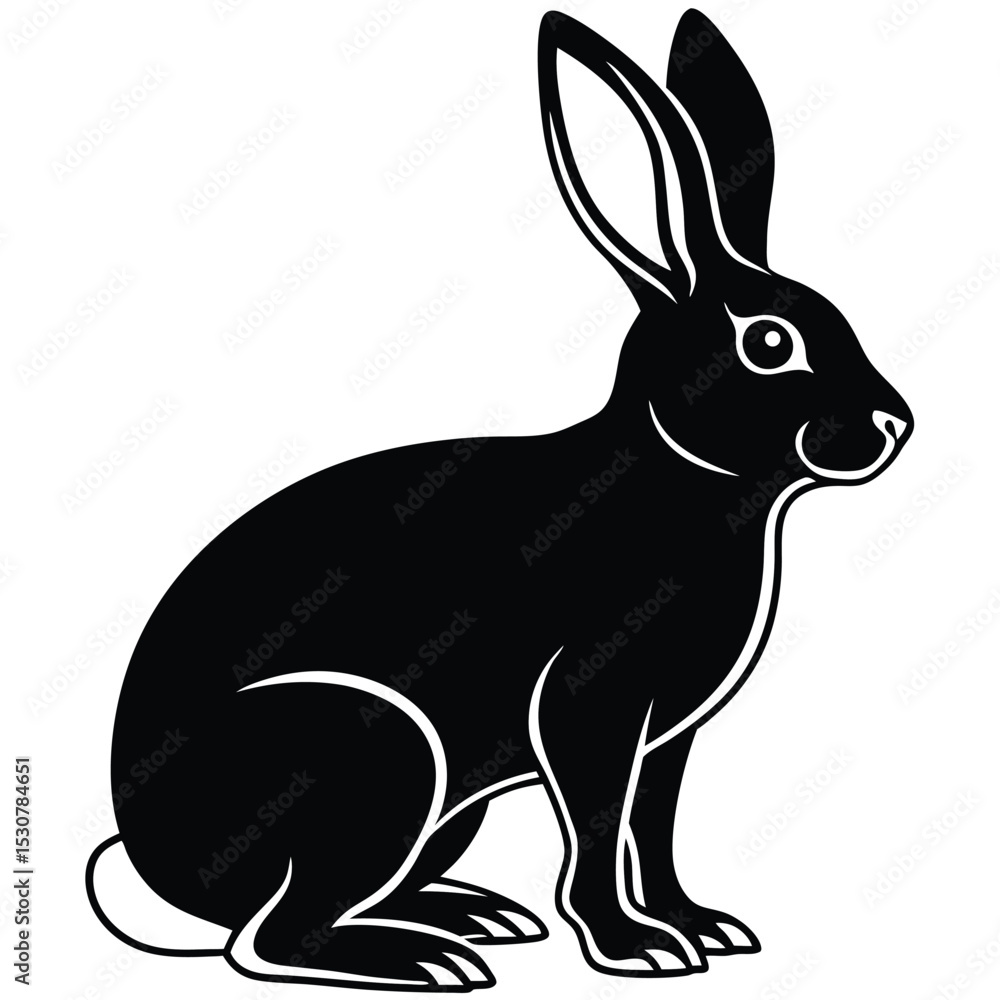 Obraz premium A black silhouette of a hare sitting in profile is cleanly defined