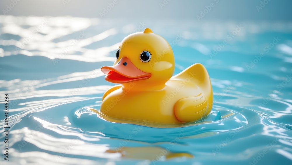 Classic yellow rubber duck floating in water. Classic yellow rubber duck floating in water.