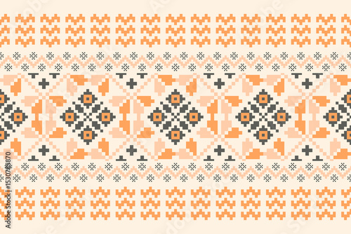 Cross stitch pattern concept showcasing traditional ethnic geometric pattern, Design for textile, background,carpet,wallpaper,clothing,wrapping,Batik,fabric,Vector illustration	
