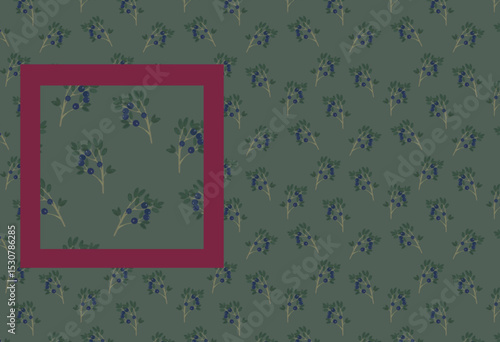 Monochrome green calm seamless pattern. Branches of leaves and blue berries. Spotted herbal boho wallpaper print. Autumn cozy backdrop