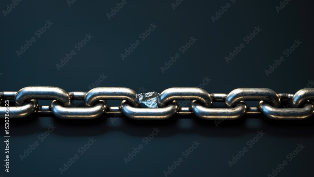 Fototapeta premium Broken link metal chain isolated on black background with no connections.