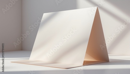 Close-up of a blank folded leaflet made of white paper on a white background.