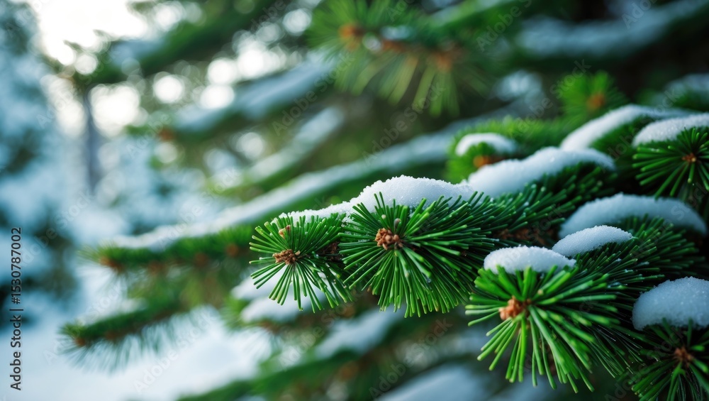 Christmas Background featuring a beautiful green pine tree branch close-up. Copy space. Close-up of snow-covered fir tree branches as background. Shallow focus. Christmas Background featuring a beautiful green pine tree branch close-up. Copy space. Close-up of snow-covered fir tree branches as background. Shallow focus.