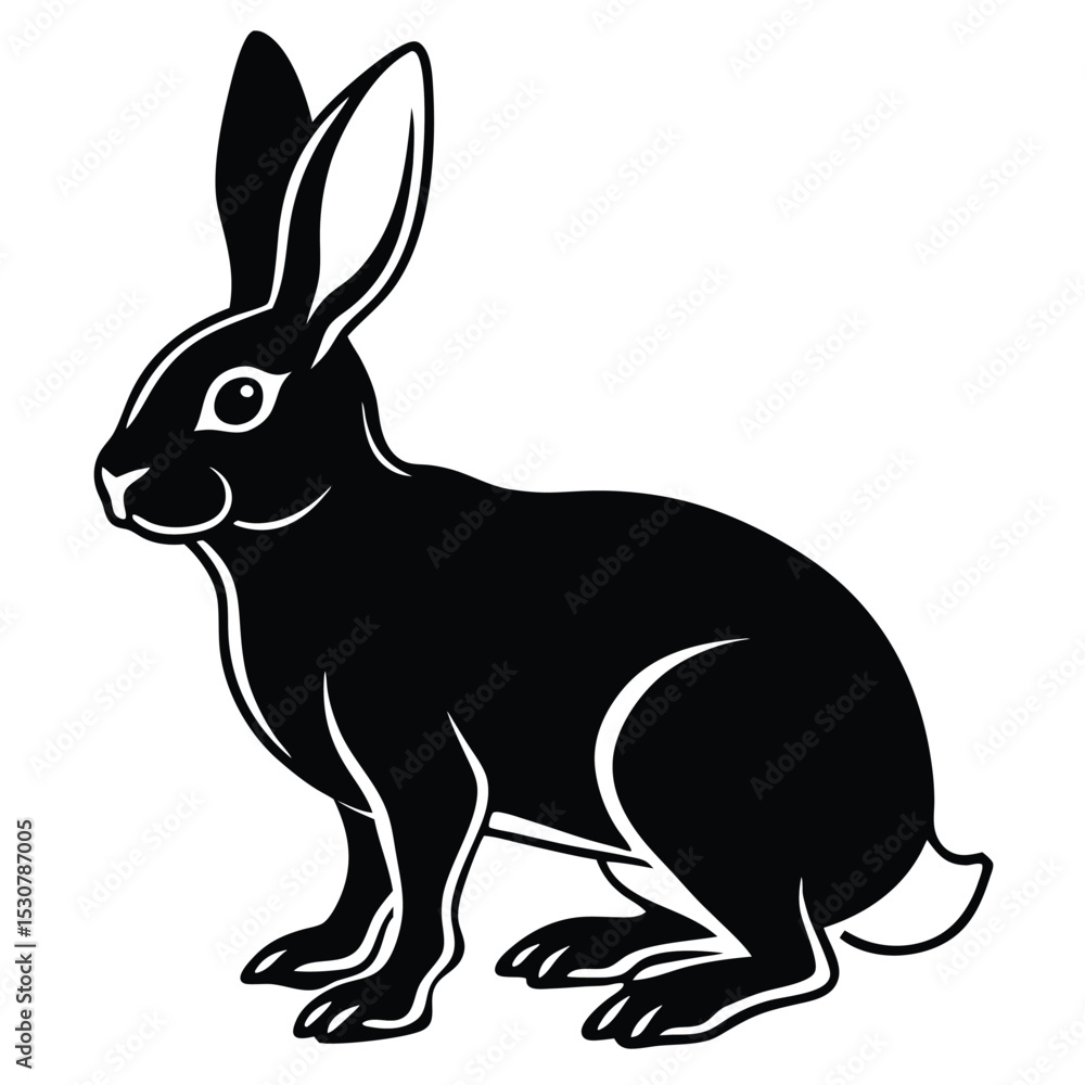 Obraz premium Sleek monochrome rabbit is poised alertly with its ears perked up in a cutout image